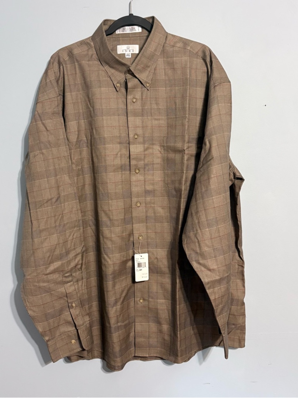 ENRO NWT 3XLT Men’s Classic work office business Brown Plaid Button-Down Shirt